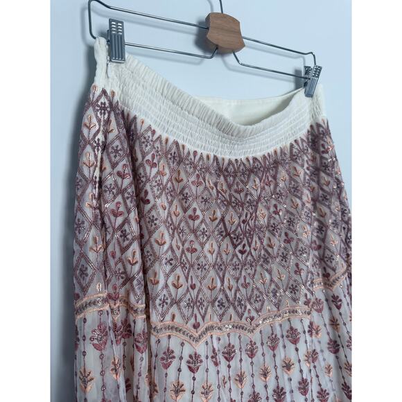 SOFT SURROUNDINGS white orange pink embroidered Inez long maxi skirt India - Picture 7 of 10